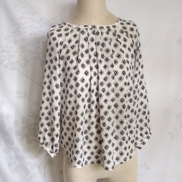 LOFT black white print mixed media boho blouse top XXS - Picture 1 of 15